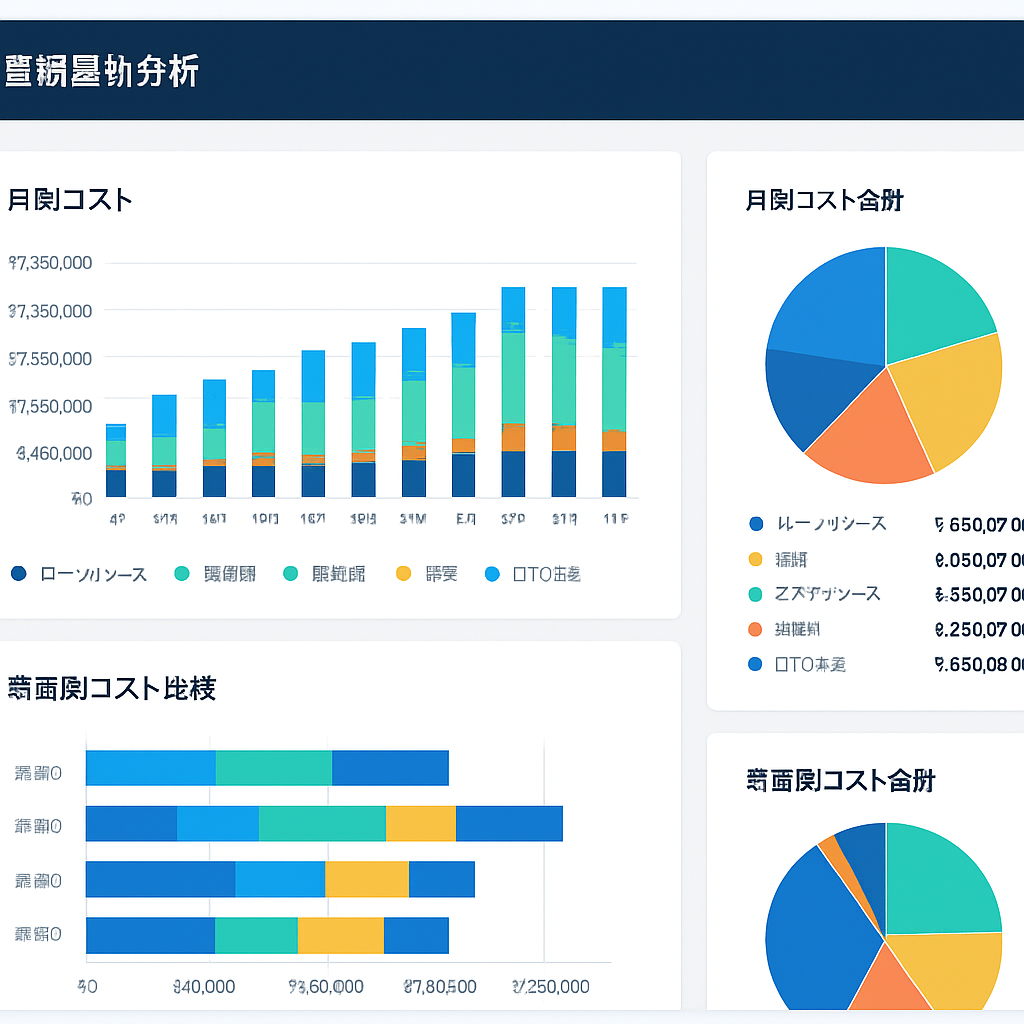 車両1台ごとの保有コストを月別・年別に集計しグラフ表示する車両原価照会画面